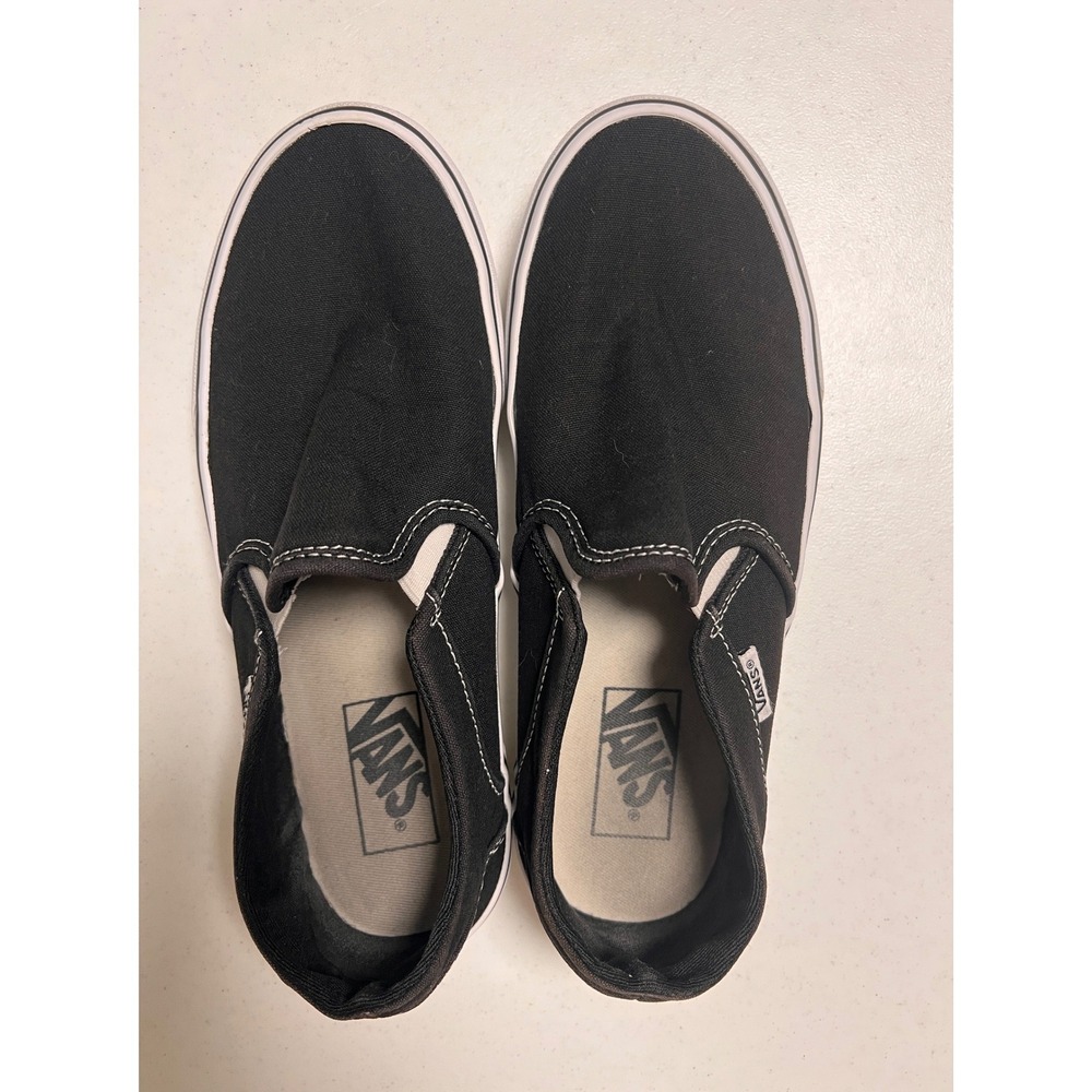 Vans Classic Slip-On Sneaker Women 8.5 Black White Canvas Sneakers Skater - Picture 10 of 11